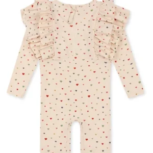 Konges Slojd Manuca Frill Onesie Str.4 Ar, Multi Hearts*Konges Sløjd New