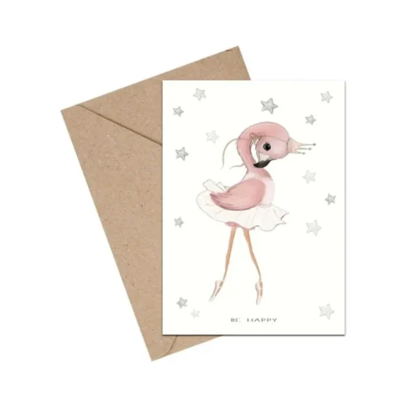 A6 Kort, Be Happy Flamingo*Mouse & Pen Store